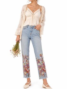 Diane Gilman Whimsical Floral Art Slim Straight Jeans 10P